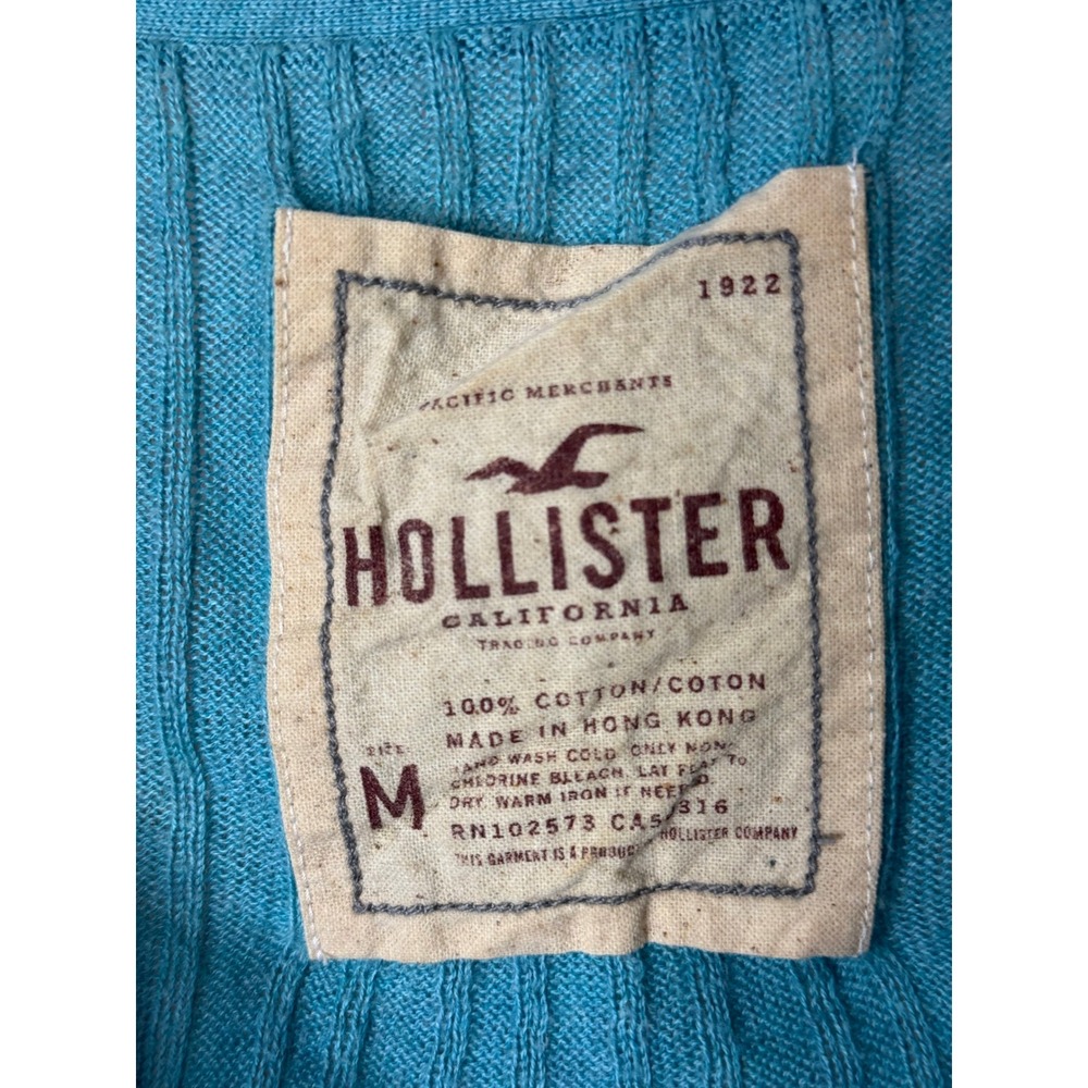 Hollister Henley Top  Medium Teal Blue Y2K Ribbed Cable 3/4 Sleeve - Picture 6 of 8